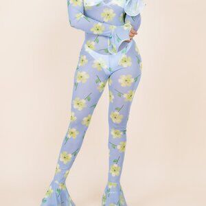 Sexy See Through Mesh Floral Jumpsuit Off-the-Shoulder One Size Fits All